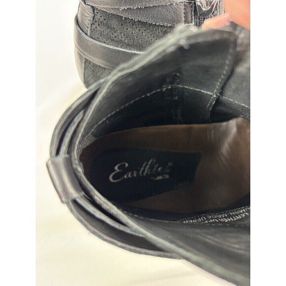 Earthies Santo Peeptoe Booties Boots Black Suede 8.5 B Ankle Zip Arch Support - Picture 10 of 12